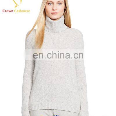 Lady's Tight pullover High Neck Stamp Printed Cashmere Sweater