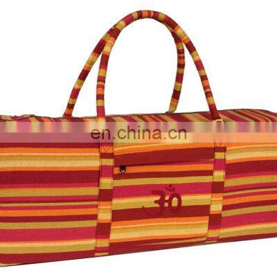 Striped Yoga Kit bag in Handloom Cotton canvas yoga kit bag