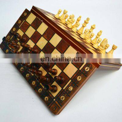 Factory Wholesale Magnetic 3 in 1 Chess Set Handmade Wooden Foldable Internal Storage Space Chess Board Game photo-3