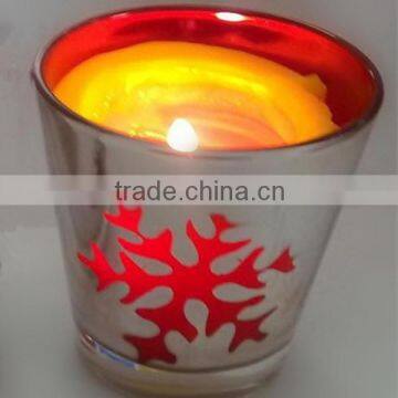 Handmade Electroplating Tree and Snowflake Silver Outside Inner Black and Red Glass Candle Holder photo-2
