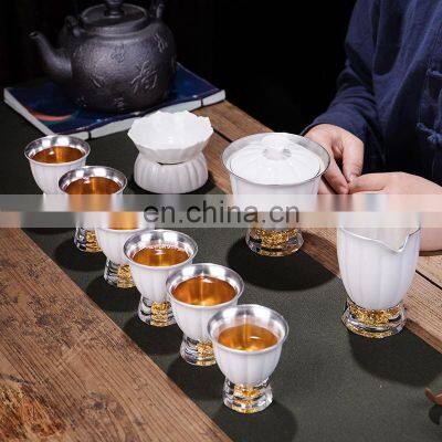 Gilt silver tea set Dehua suet jade white porcelain set