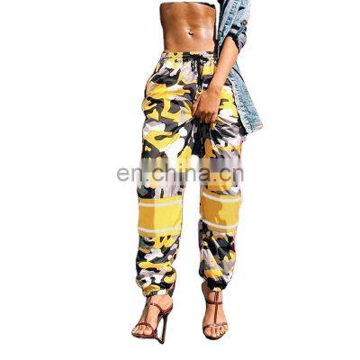 Manufacturers wholesale custom spring and summer new sports and leisure camouflage contrast high-waist pants street trend trouse