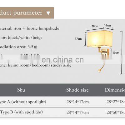 Indoor Bedroom Industrial Bedside Modern Cloth Lampshade Wall Lamp Indoor Household Gold Wall Light photo-3