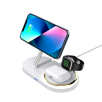 Foldable 15W Fast Charging Wireless Charge Dock Station 3 in 1 Foldable Magnetic Wireless Charger