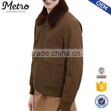 Fashion Wholesale Twill Olive Green Jackets With Fur Collar