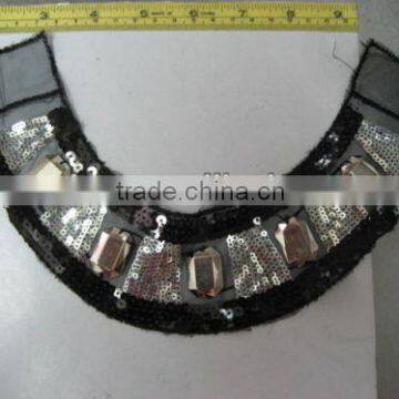 Mesh Black Color Base with Acrylic Stones & sequin SEQUIN APPLIQUE VNECK MOTIF