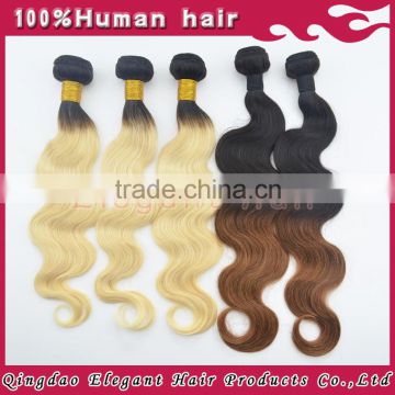 AAAAAA grade indian natural virgin human hair ombre body hair weft in top quality with lower price