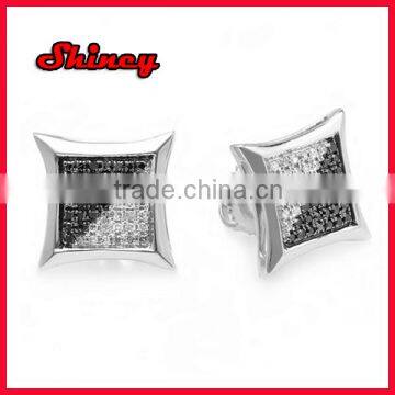Black & White Round Diamond fashion micro pave earring Kite Shape Stud Earrings