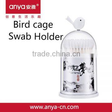 D721- 2015 New Products Bird Cage Shape Plastic Swab Tube Bathroom Accessory Cotton Swab Container