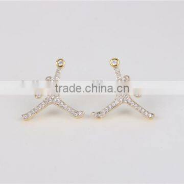 Fashion Hip Pop Pepole White Zircon 925 Silver Yellow Gold Plated Jewelry Stud Earring photo-2