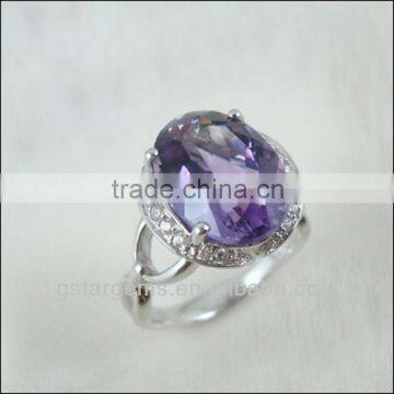 925 Sterling Silver Natural Gemstone Amethyst Rhodium Plated Jewelry CZ Ring Hong Kong Wholesale Semi Precious Stone