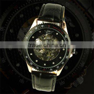 WM096 New Men's Black Dial Leather Band Luxury Rose Gold Case Self-Wind Up Mechanical Automatic Watch