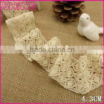 Factory Customized 1.76" High quality fashion 100% cotton crochet lace trimming fabric for garment