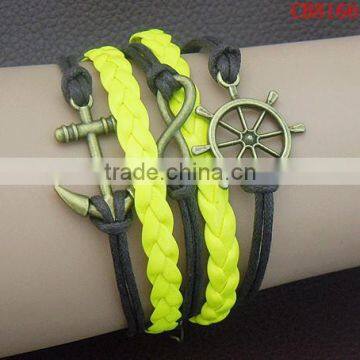 CB8166 Antique anchor braided yellow rope leather bracelet alibaba express wholesale