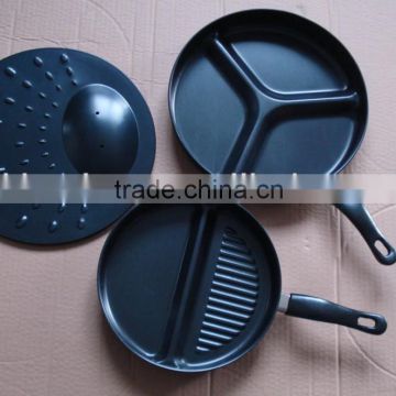 Carbon steel non stick 3pcs / 3 pcs divide division tri - pan premier frying pan set