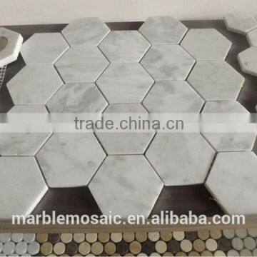 Hexagon Whiten Marble Mosaic, Carrara White Marble Stone Mosaic photo-2