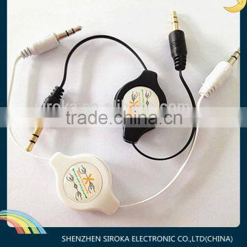 Hot sale car audio aux for iphone 3.5mm to 3.5mm mono audio cable male-male retractable data cable