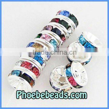 Wholesale Crystal Spacers 8mm Rondelle Beads Multicolor Bling Bling Rhinestone Pave Silver Metal For Earrings Making RRS-A011A