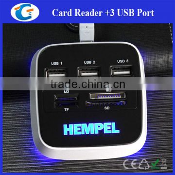 3 Ports USB 2.0 Hub Charger With Card Reader