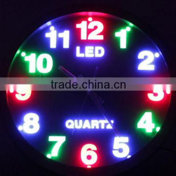 Led Clock With Aluminum Frame,Three Colors Led Lighting Clock