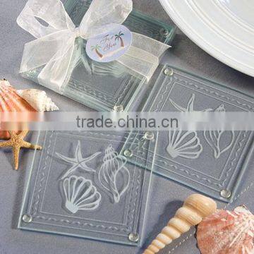 Wholesale custom ocean series glass coaster, beach themed glass coasters for Beach Resort souvenir gift