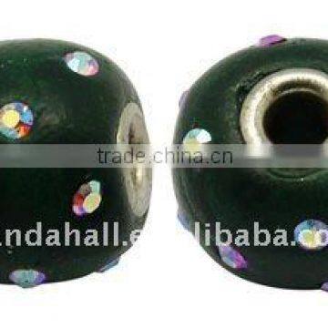 Handmade Indonesia Beads, with Brass Core, Round, Black, about 13x12mm, hole: 3mm(IPDL-A010-42)