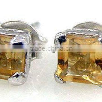 1.30ctw Genuine Citrine Square .925 Sterling Silver Stud Earrings