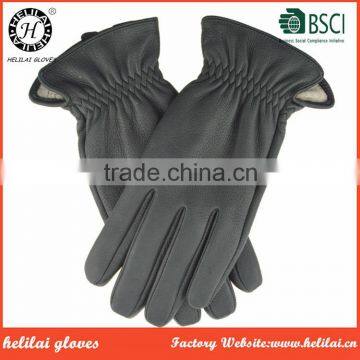 Winter Warm Driving Men's Cashmere Lined Plain Deerskin Leather Gloves