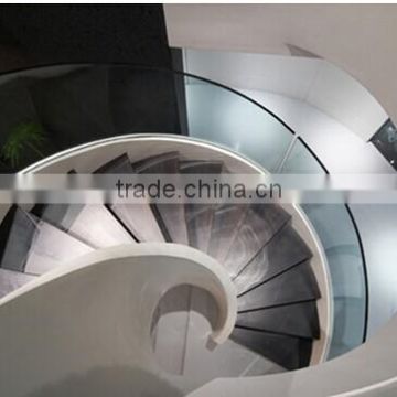 curved wood stair with glass railings for sale