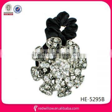 Manufacture wholesale crystal metal flower synthetic hair ponytail holders