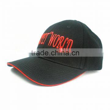 Black Cotton Flat Embroidery Baseball Cap With Sandwich Bill