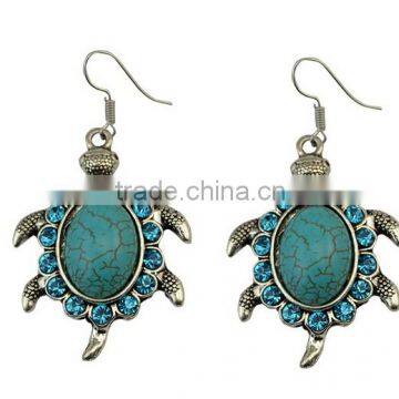 2016 Bohemia Gypsy Fashion Turtle Dangle Long Drop Turquoise Earrings For Women