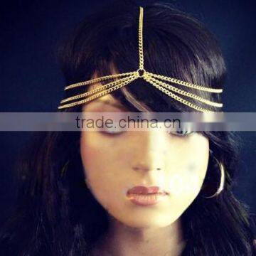 Hot Fashion Three Layers Metal Chain Boho Headband Head Hair Chain Jewelry