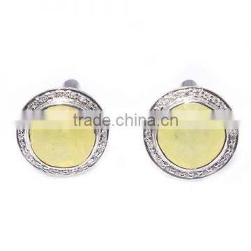 Natural Yellow Chalcedony and zircon Cufflinks 925 Solid Sterling Silver Men's Gemstone Jewelry