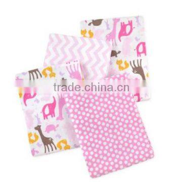 4 Piece 100% Cotton Flannel Receiving Baby Blankets--Animals/Pink/White/Brown/Yellow