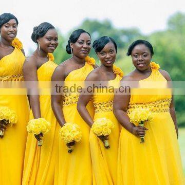 (MY2643) MARRY YOU Chiffon One Shoulder Yellow Bridesmaid Dress