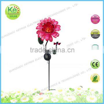 Flower with dragonfly solar LED ground lamp