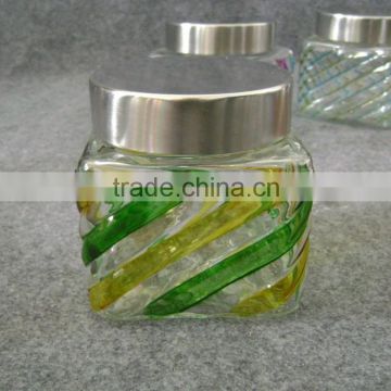 Glass jar with metal lid , paper decal logo