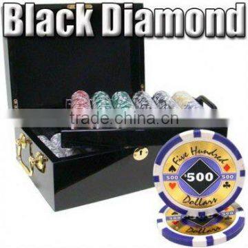 500pc Black Diamond Poker Chip Set with Black Mahogany Case