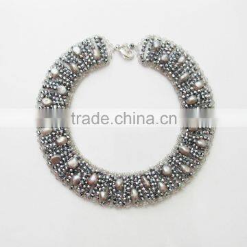 Crystal with silver Pearl Necklace JN533