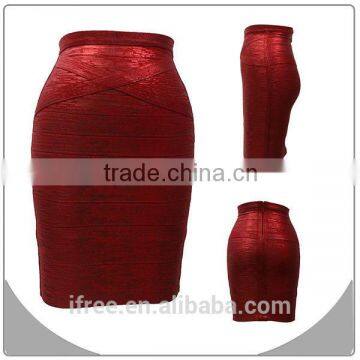 Red bodycon bandage lady shinny foil skirt