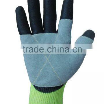 10G Hppe Liner Cow Split Leather Palm PU Coated Work Glove-5540