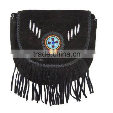 Black Western Style Real Suede Leather Beaded Ladies Shoulder Hand Made photo-2