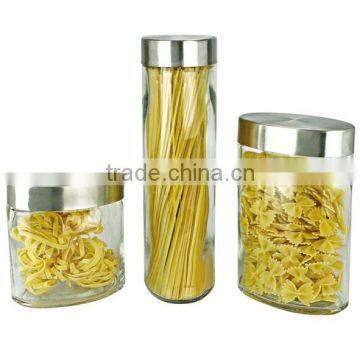 SINOGLASS 3 pcs STAINLESS STEEL lid airtight glass Storage canister jar set