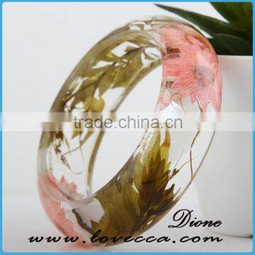 Hot sale natura leaf women bangles charms antique dry real resin flower bangles