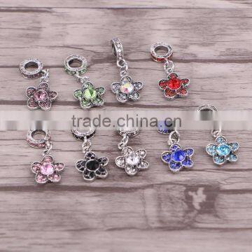 European Dark silver Flower with Crystal hanging pendant dangle bead charm Fits Charm Bracelets