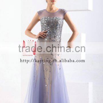 Magnificent Cap Sleeve Transparent Fishtail Beaded Bling Long Lebanon Evening Dress photo-2