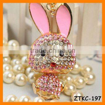 2014 Hot Selling Rhinestone Rabbit Key chain , Animal Bag Pendant ZTKC-197