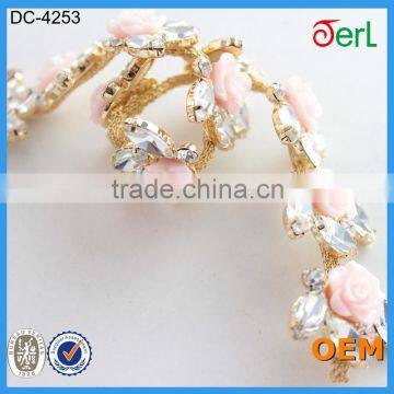 Wholesale New Style Silver Plating Clear Crystal Rhinestone Trim With Colorful Flower Plastic Pearl for Dresses photo-5