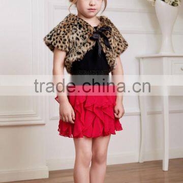 2015 spring autumn girls leopard print fur formal coat